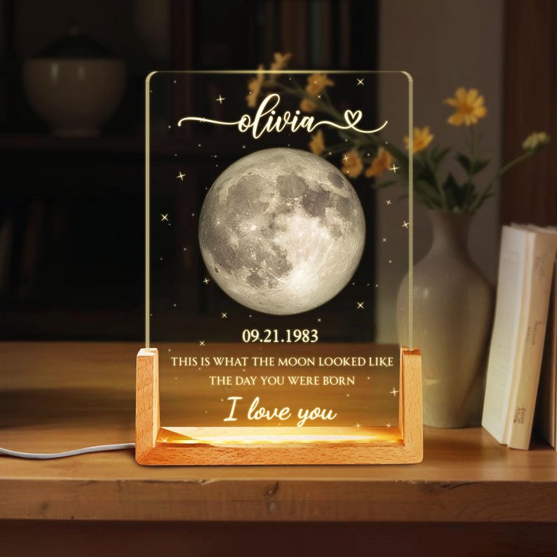 Personalized Moon Phase By Date Night Light, Custom Moons Phase Frame,Mother s Day Gifts,Fathers Day Gift,Custom Lunar By Date Birthday Gift