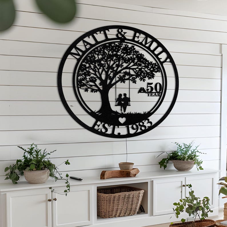 50th Anniversary Gift, Parents Anniversary, Golden Diamond Anniversary 50 Year Anniversary Sign Monogram Wedding Anniversary Metal Wall Art