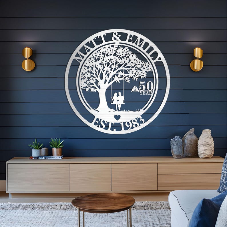50th Anniversary Gift, Parents Anniversary, Golden Diamond Anniversary 50 Year Anniversary Sign Monogram Wedding Anniversary Metal Wall Art