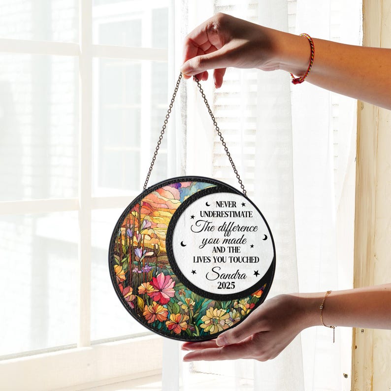 Retirement Gift, Personalized Retirement Stained Glass Suncatcher, Retirement Keepsake,Floral Retirement,Retirement Decor,Retirement Present