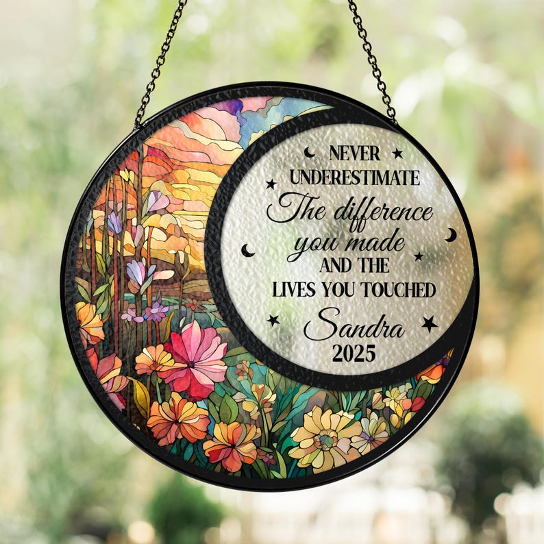 Retirement Gift, Personalized Retirement Stained Glass Suncatcher, Retirement Keepsake,Floral Retirement,Retirement Decor,Retirement Present