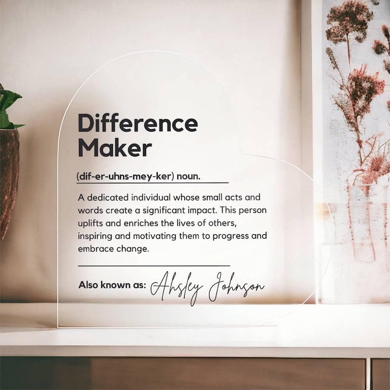Difference Maker Gift Plaque Custom Retirement Gift Employee gift Teacher Gift Coworker Gift Appreciation Gift Coworker gift Thank You Gift