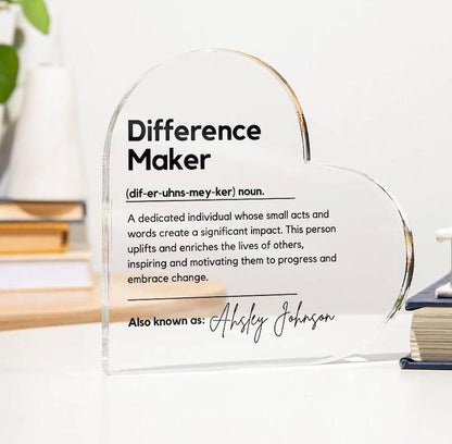 Difference Maker Gift Plaque Custom Retirement Gift Employee gift Teacher Gift Coworker Gift Appreciation Gift Coworker gift Thank You Gift