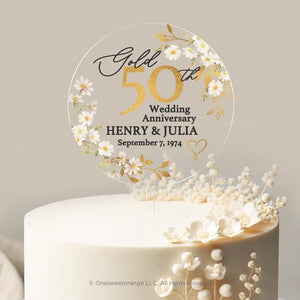 Personalized Golden Anniversary Cake Topper 50th Anniversary Cake Topper Round Custom Anniversary Cake Topper 50th Anniversary Gift