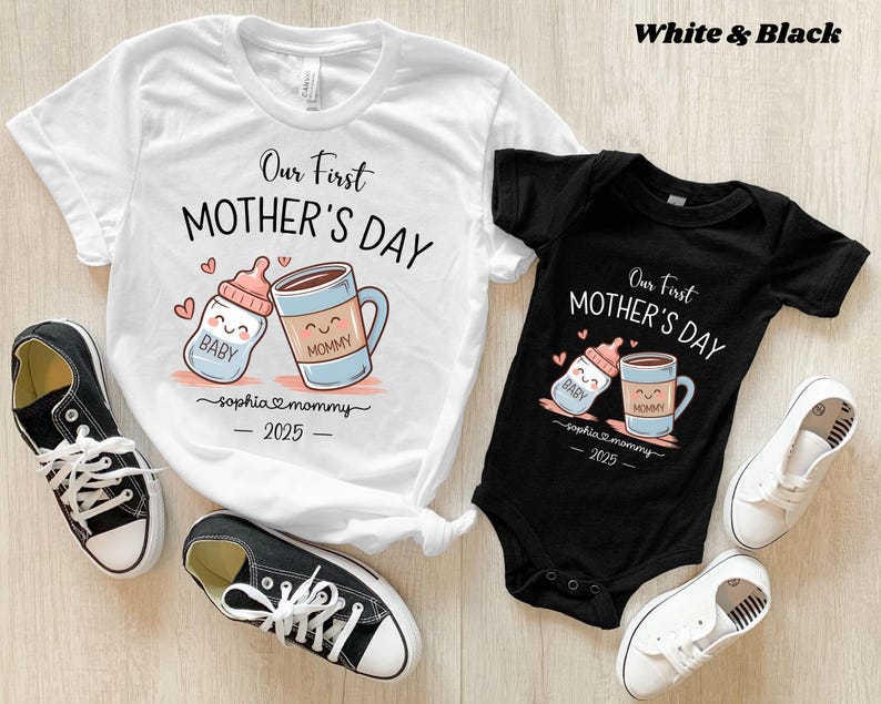 Our First Mother's Day Shirt, Personalized Mom & Baby Matching T-Shirts, Custom Names, Mummy and Baby Gift, Mommy And Me Tee, Baby bodysuit