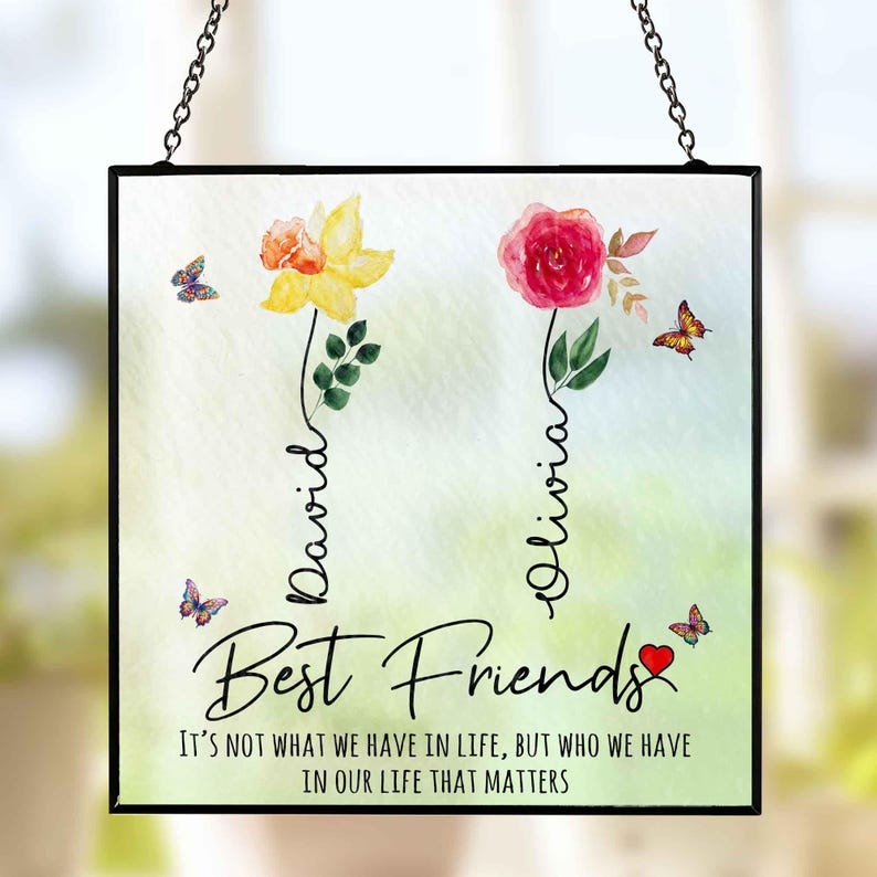 Best Friend Gifts, Personalized Flower Window Hanging Suncatcher, Friendship Gifts, Friends Gifts For Women, Bestie Gifts, Friend Suncatcher