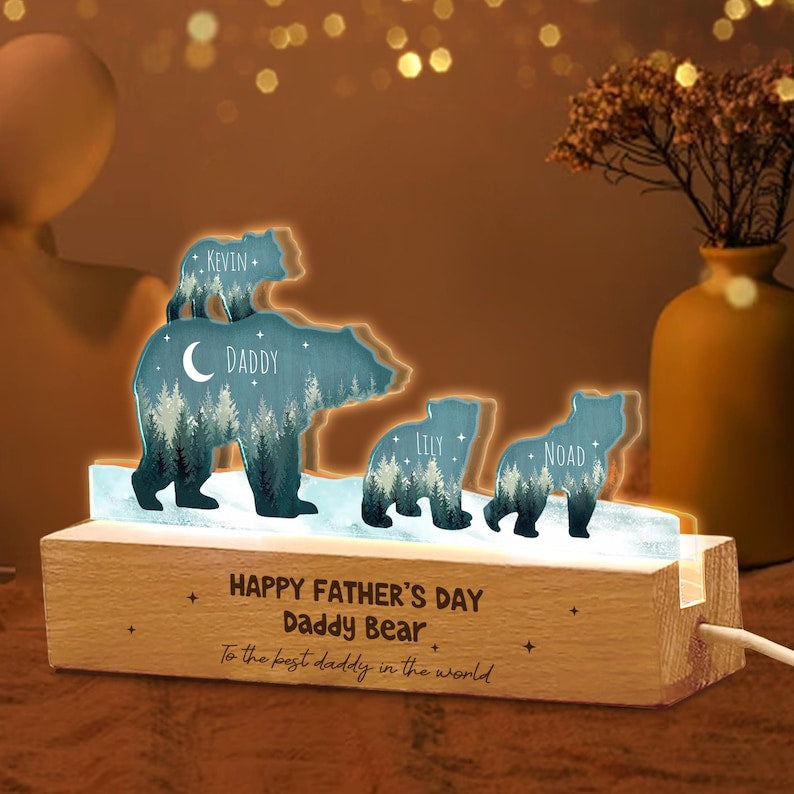 Custom Papa Bear And Cubs Night Light, Custom Dad Gift, Gift For Dad, Dad Birthday Gift, Gift From Kids, Father's Day Gift, Gift For Him