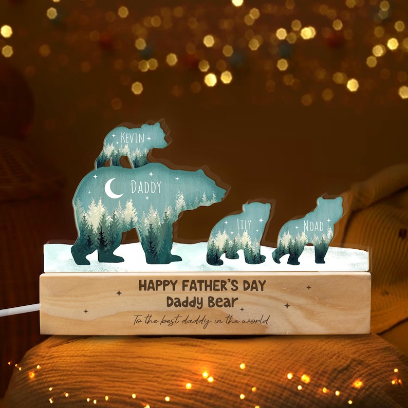 Custom Papa Bear And Cubs Night Light, Custom Dad Gift, Gift For Dad, Dad Birthday Gift, Gift From Kids, Father's Day Gift, Gift For Him