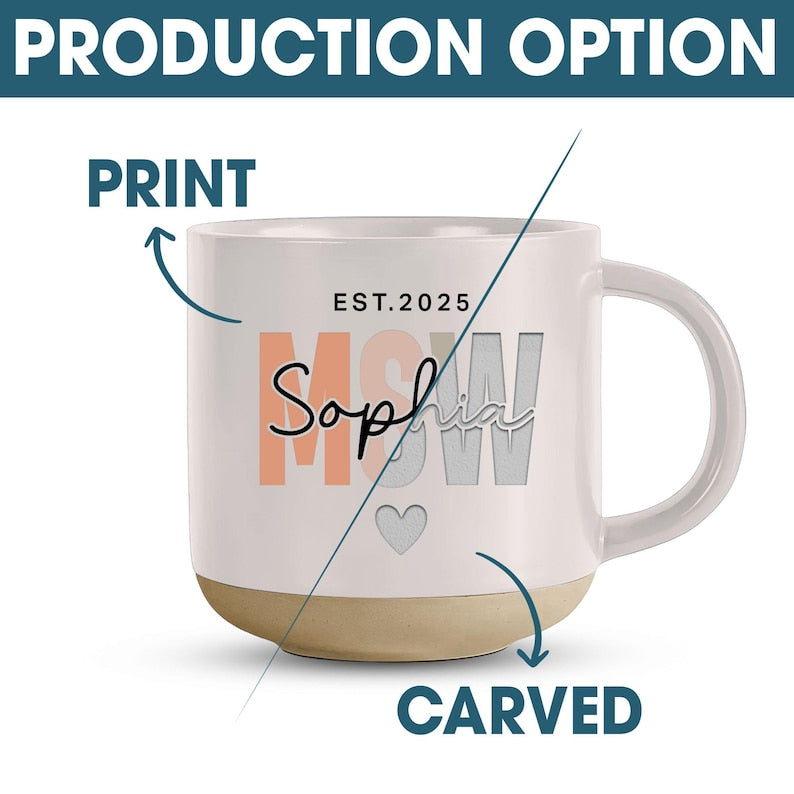 Personalized MSW Graduation Gift, Social Worker Pottery Mug, New MSW, Grad Gift, Master Social Worker, Custom MSW Graduate idea
