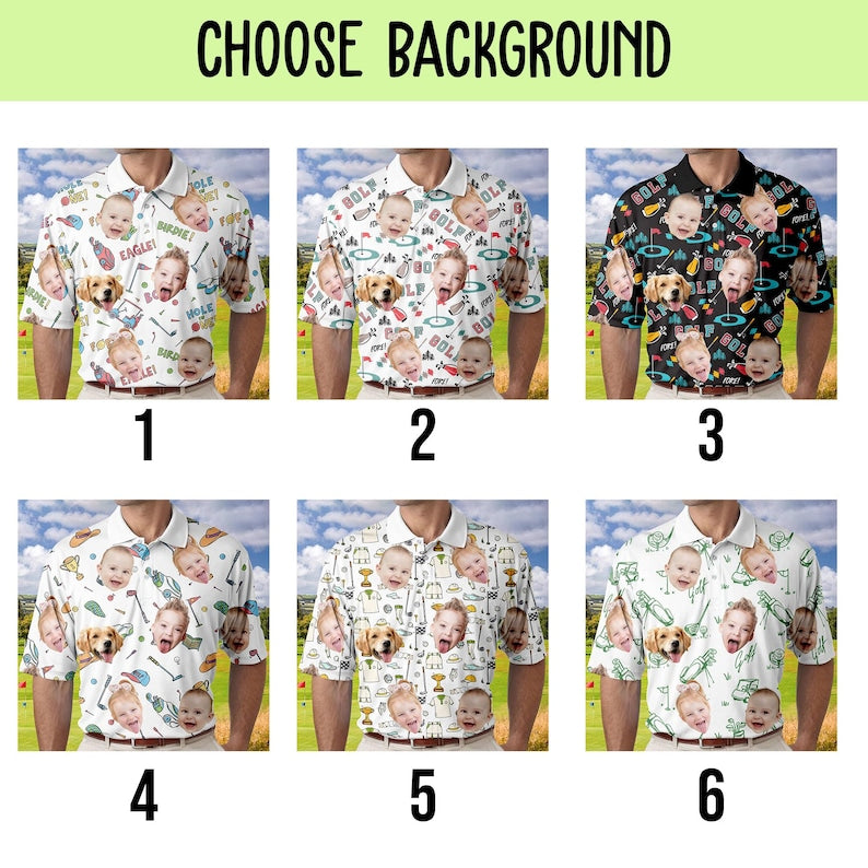 Best Dad By Par Shirt, Custom Faces Shirt for Golfer, Short Sleeve Golf Shirt Gift for Husband, Father, Personalized Shirt with Face for Men