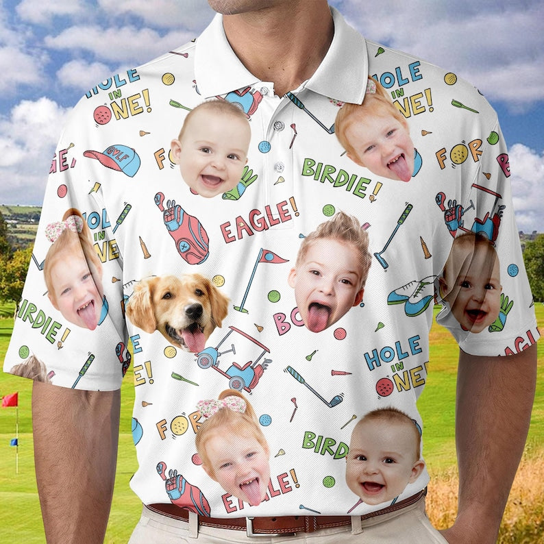 Best Dad By Par Shirt, Custom Faces Shirt for Golfer, Short Sleeve Golf Shirt Gift for Husband, Father, Personalized Shirt with Face for Men