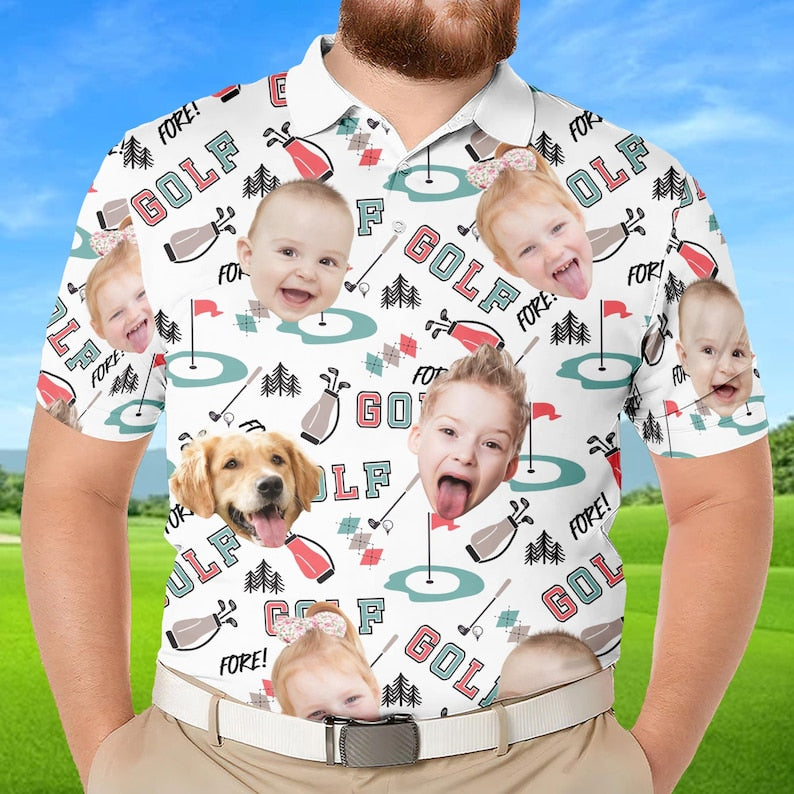 Best Dad By Par Shirt, Custom Faces Shirt for Golfer, Short Sleeve Golf Shirt Gift for Husband, Father, Personalized Shirt with Face for Men