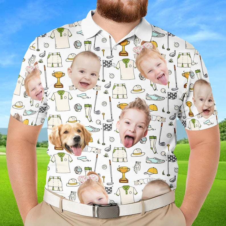 Best Dad By Par Shirt, Custom Faces Shirt for Golfer, Short Sleeve Golf Shirt Gift for Husband, Father, Personalized Shirt with Face for Men
