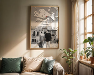 Engagement Photo and Map print | Custom Engaged Photo and Map Print | Personalised Engagement Gift