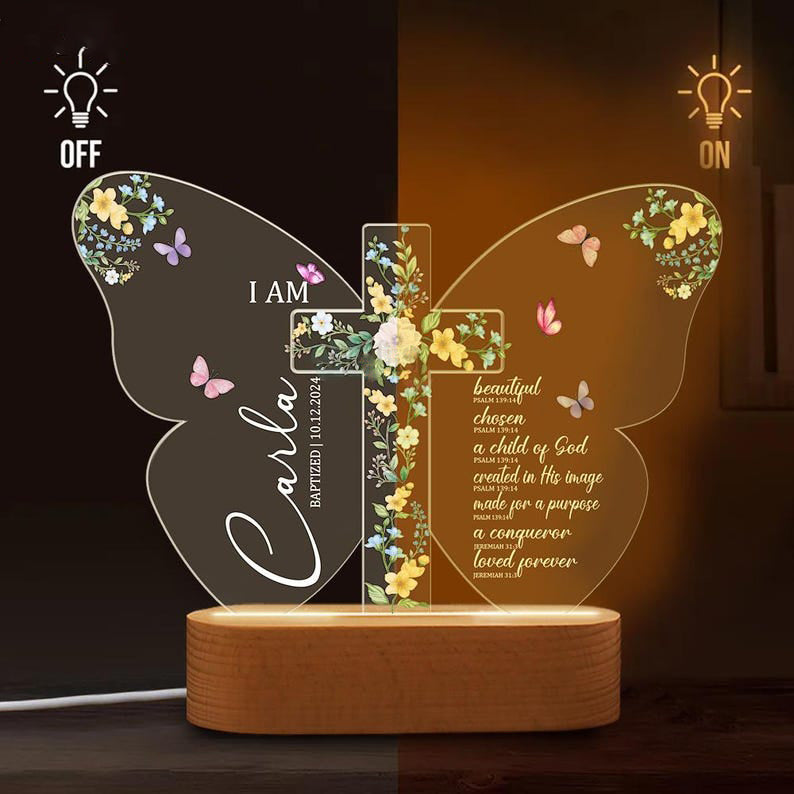 Personalized Baptism Night Light, Baby Name Night Light, Baptism or Dedication Gift for Baby Girl or Boy, Christening Keepsake,Nursery Decor