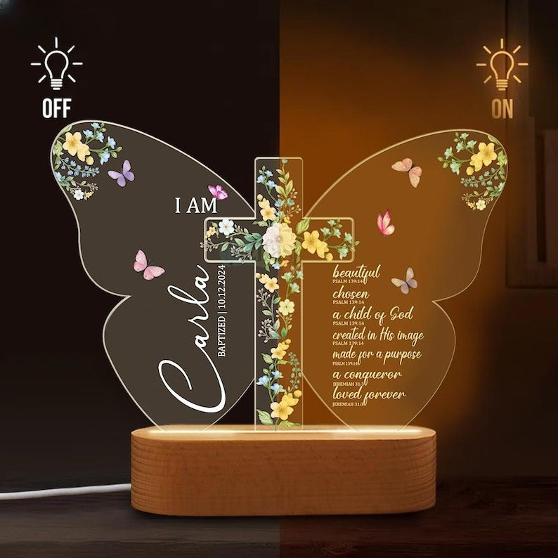 Personalized Baptism Night Light, Baby Name Night Light, Baptism or Dedication Gift for Baby Girl or Boy, Christening Keepsake,Nursery Decor