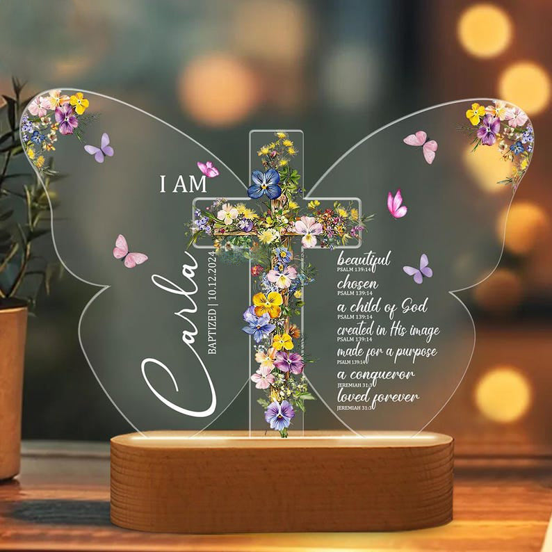 Personalized Baptism Night Light, Baby Name Night Light, Baptism or Dedication Gift for Baby Girl or Boy, Christening Keepsake,Nursery Decor