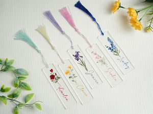 Personalized Birth Flower Bookmark, Acrylic Bookmark Gift, Name Bookmark, Aesthetic Bookmark with Tassel, Graduation Gifts, Reader Gift