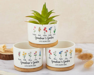 Custom Birth Flower Plant Pot, Grandma's Garden Flower Pot, Mini Plant Pot with Family Birth Flower, Gift for Grandma, Mother's Day Gift