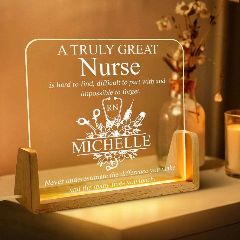 Registered Nurse Gift, Custom RN LED Night Light Plaque, Nurse Graduation Gifts, New RN Gifts, Caduceus Doctor Gift, Stethoscope Night Lamp