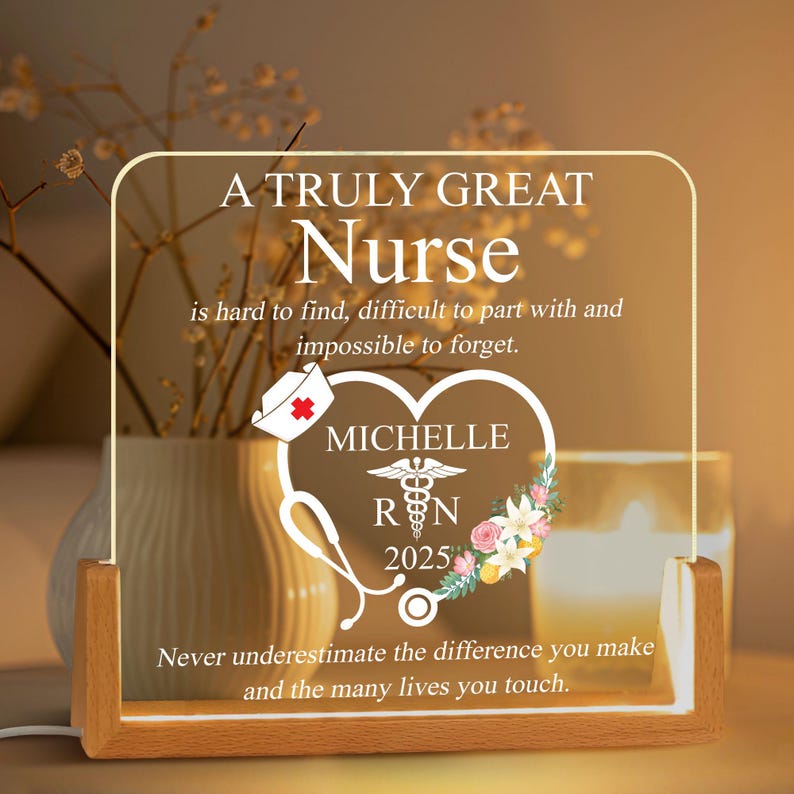 Registered Nurse Gift, Custom RN LED Night Light Plaque, Nurse Graduation Gifts, New RN Gifts, Caduceus Doctor Gift, Stethoscope Night Lamp