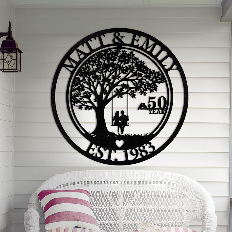 50th Anniversary Gift, Parents Anniversary, Golden Diamond Anniversary 50 Year Anniversary Sign Monogram Wedding Anniversary Metal Wall Art