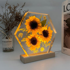 Flower resin lamp, birth flower epoxy lamp, sunflower lights shine brightly in the night, flower resin lamp, flower epoxy lamp, bedside lamp