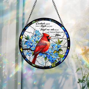 Cardinal Glass Suncatcher, Mom Memorial Gift, Forget Me Not Window Hanging, In Memory of Mom, Nana's Blessings, Mothers Day Gift