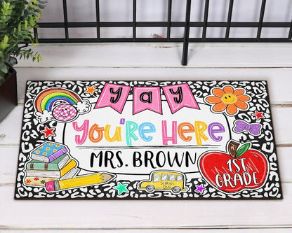 Personalized Teacher Classroom Doormat, Composition Notebook Classroom Decor, Teacher Appreciation Gift, Groovy Doormat, Back To School