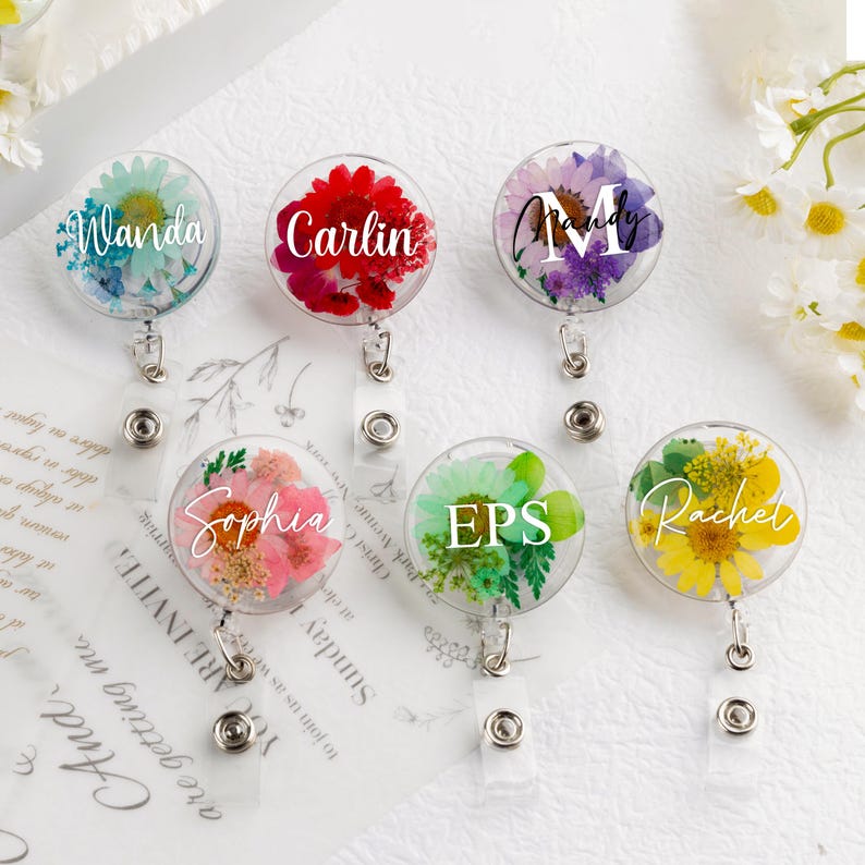 Resin Dried Flower Nurse Badge Holder, Real Flower Badge Reel for Nurse Gift, Custom Name Badge Reel, RN badge reel, Gift for Nurse,Doctor