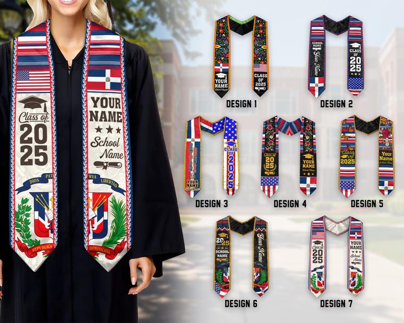 Personalized Dominicans American Flag Graduation Sash 2025, Dominican Republic Graduation Stole Customize 2025, Custom Graduation Stole 2025