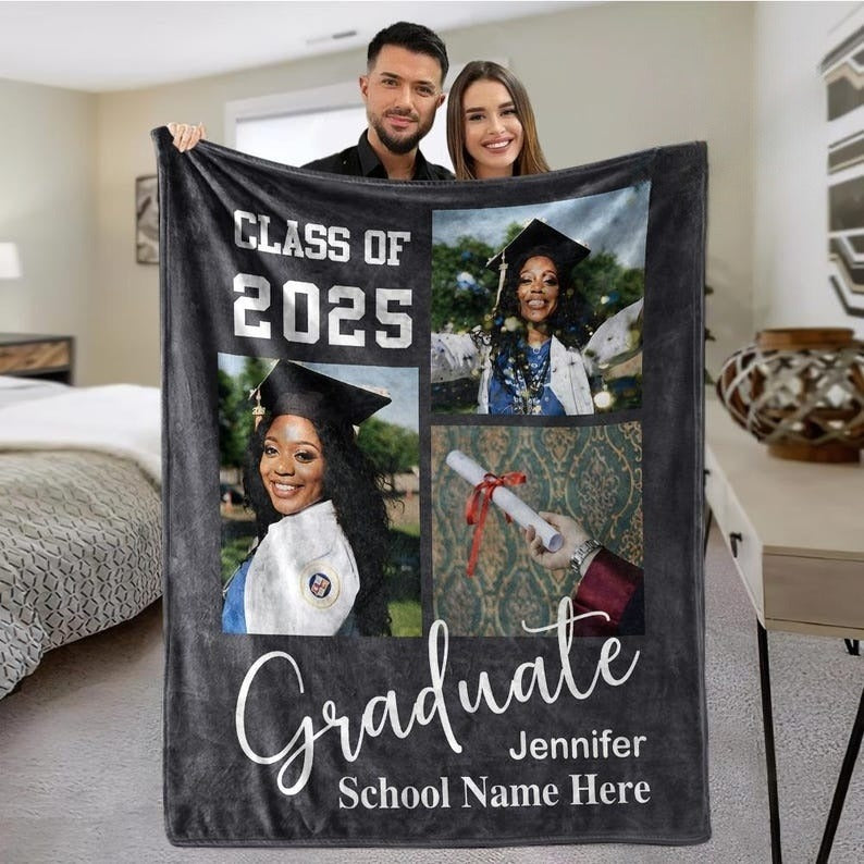 2025 Graduation Photo Blanket, Personalized Graduation Blanket, Senior Graduation Gift, Custom Text Graduation Blanket Gift, Class of 2025