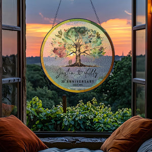 Anniversary Glass Suncatcher, Personalized Wedding Gift, Anniversary Present for Couples, Gift for Couples, Wedding Memory Glass