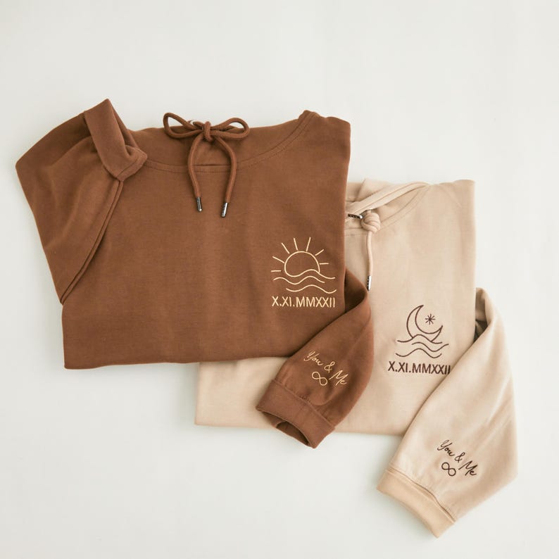 Personalized Couple Hoodie - Sweatshirt, Sun & Moon Embroidery, Custom Roman Numerals Sweatshirt, His and Hers Outfit, Wedding Gift, Anniversary Hoodie il_794xN.6800949681_1qay.jpg