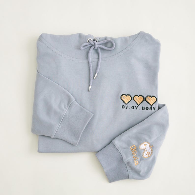 Embroidered Pixel Heart Matching Hoodies, His and Hers Gamer Sweatshirt, Custom Date Hoodie, Valentine s Gift for Boyfriend or Girlfriend
