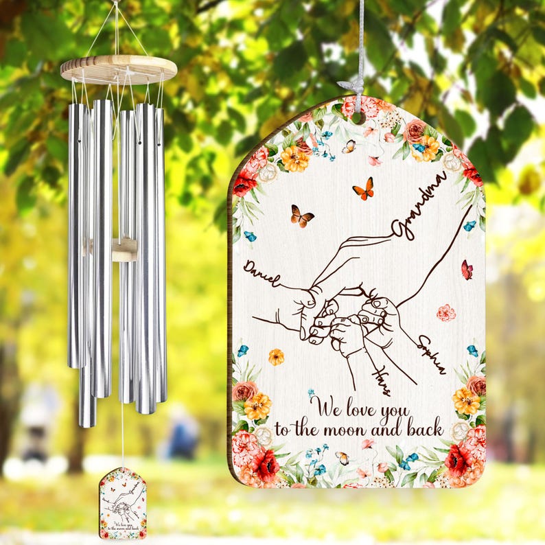Custom First Mom Now Grandma Birth Month Flowers Wind Chimes, Grandma Wind Chimes Gift From Grandkids, Mothers Day Gift, Birthday Mom Gift