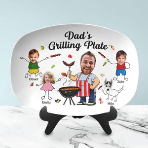 Personalized Father's Day Platter Gift For Dad, Funny Grilling Platter Papa Gifts, Custom Platter With Photo And Kids Name, Dad Platter Gift