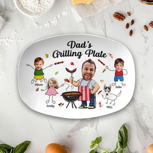 Personalized Father's Day Platter Gift For Dad, Funny Grilling Platter Papa Gifts, Custom Platter With Photo And Kids Name, Dad Platter Gift