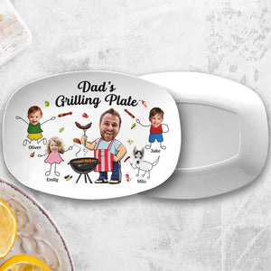Personalized Father's Day Platter Gift For Dad, Funny Grilling Platter Papa Gifts, Custom Platter With Photo And Kids Name, Dad Platter Gift
