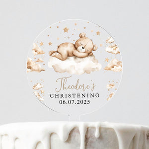 Christening Cake Topper, Baptism Cake Topper, Teddy Cake Topper, Clouds Cake Topper, Acrylic Cake Topper, Christened Cake
