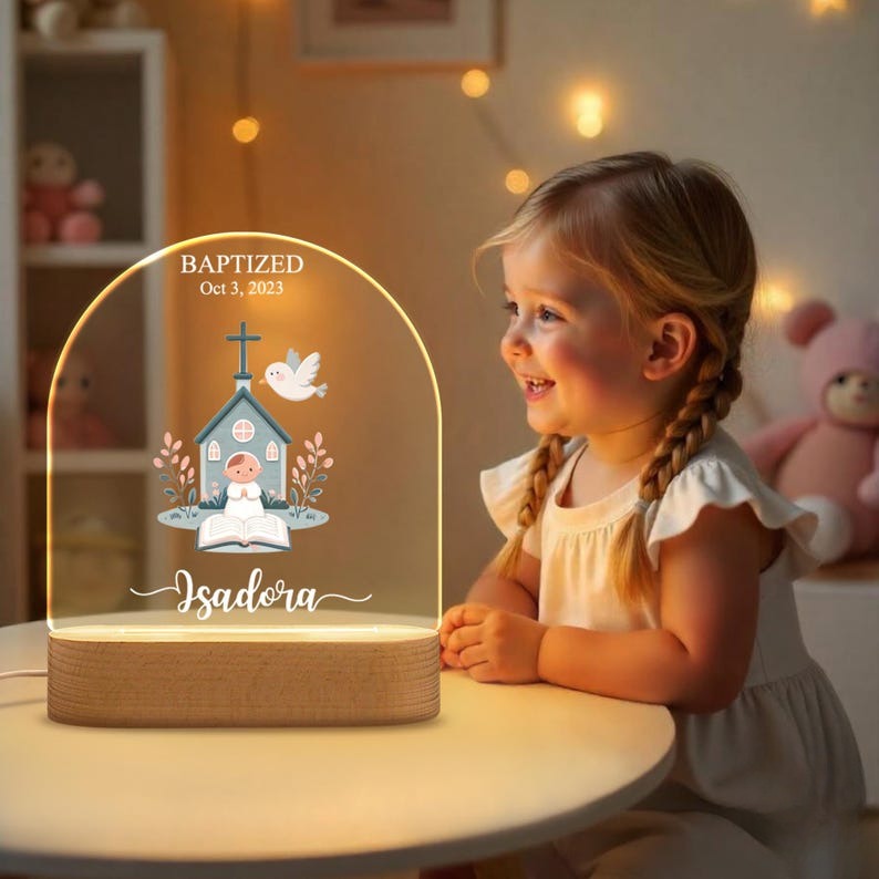 Personalized Baptism Night Light Gift Baby, Custom Night Light for Goddaughter, Gift from Godparent, Custom Kids Name, Baptism Gift For Kids