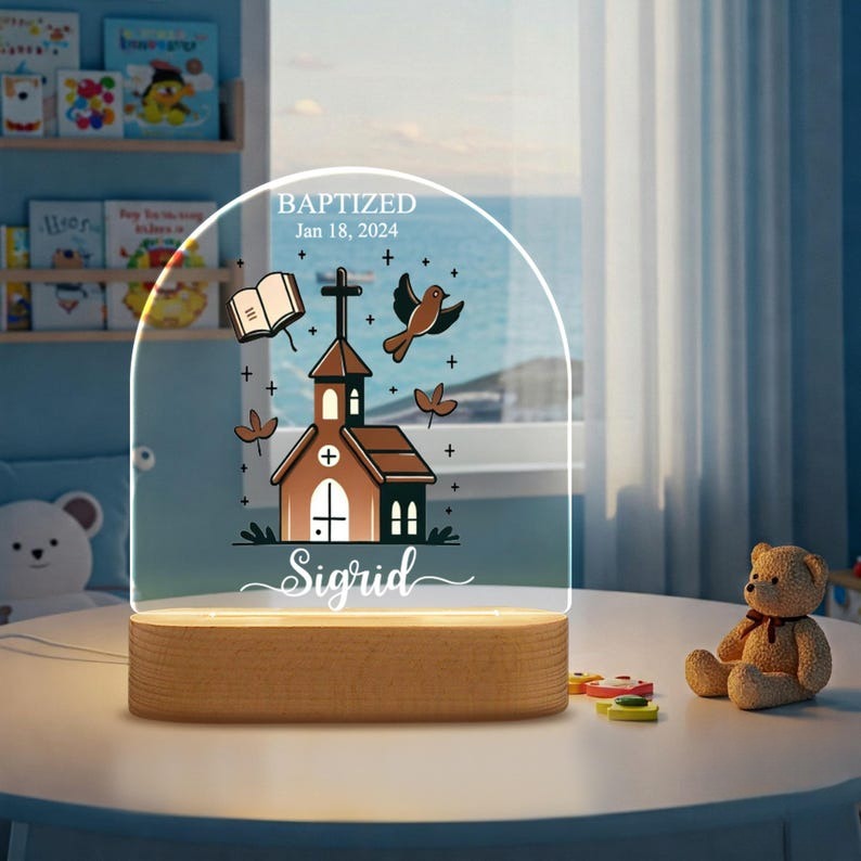 Personalized Baptism Night Light Gift Baby, Custom Night Light for Goddaughter, Gift from Godparent, Custom Kids Name, Baptism Gift For Kids