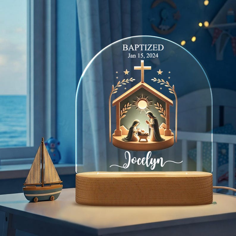 Personalized Baptism Night Light Gift Baby, Custom Night Light for Goddaughter, Gift from Godparent, Custom Kids Name, Baptism Gift For Kids