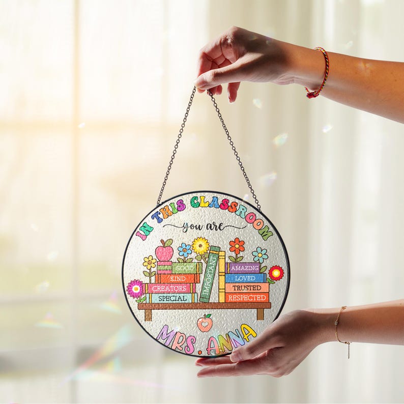 Custom Teacher Stained Glass Suncatcher,Windown Hanging,Teacher Appreciation Gift From Student,Back To School,Teacher Gift,Classroom Decor