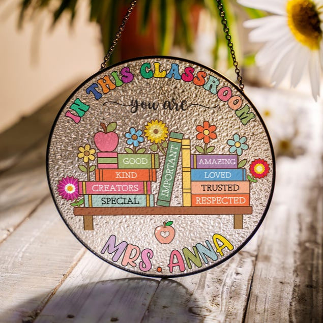 Custom Teacher Stained Glass Suncatcher,Windown Hanging,Teacher Appreciation Gift From Student,Back To School,Teacher Gift,Classroom Decor