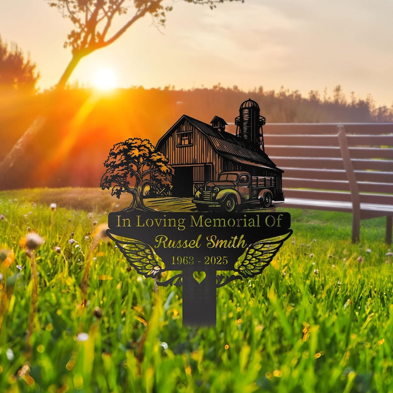 Personalized Farmer Memorial Stake: Metal Grave Marker, Sympathy Gift