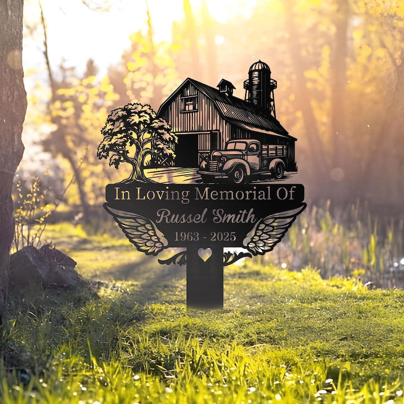 Personalized Farmer Memorial Stake: Metal Grave Marker, Sympathy Gift