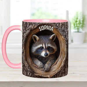Adorable Raccoon Personalized Accent Mug, Animal Lover Mug, Gift for Him, Gift for Her, Raccoon Mug, Custom Wilderness Gifts
