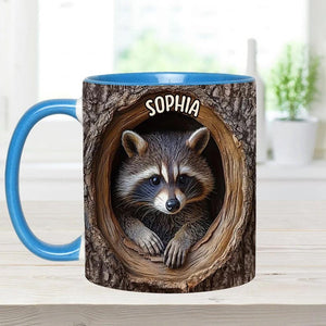 Adorable Raccoon Personalized Accent Mug, Animal Lover Mug, Gift for Him, Gift for Her, Raccoon Mug, Custom Wilderness Gifts