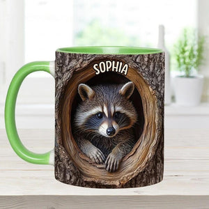 Adorable Raccoon Personalized Accent Mug, Animal Lover Mug, Gift for Him, Gift for Her, Raccoon Mug, Custom Wilderness Gifts
